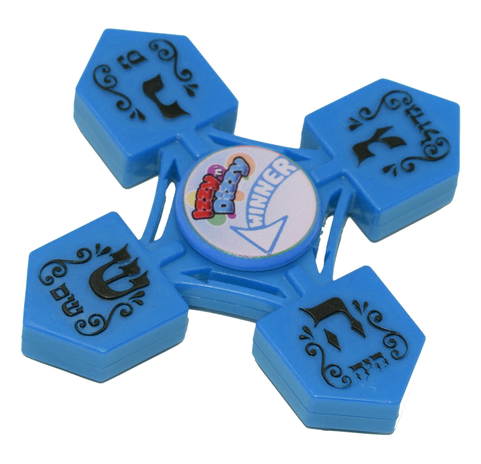 Blue Dreidel Spinners — blue spinner-style dreidel with Hebrew letters mid-spin | Judaica Square Lakewood