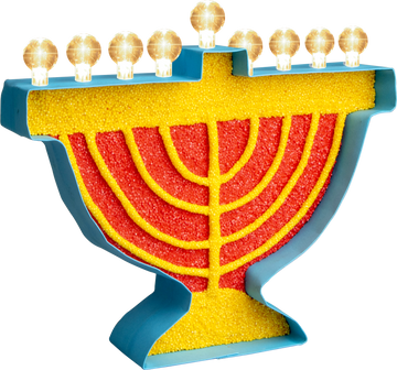LED Modeling Foam Menorah Kit — colorful modeling foam menorah with LED lights in place | Judaica Square Lakewood