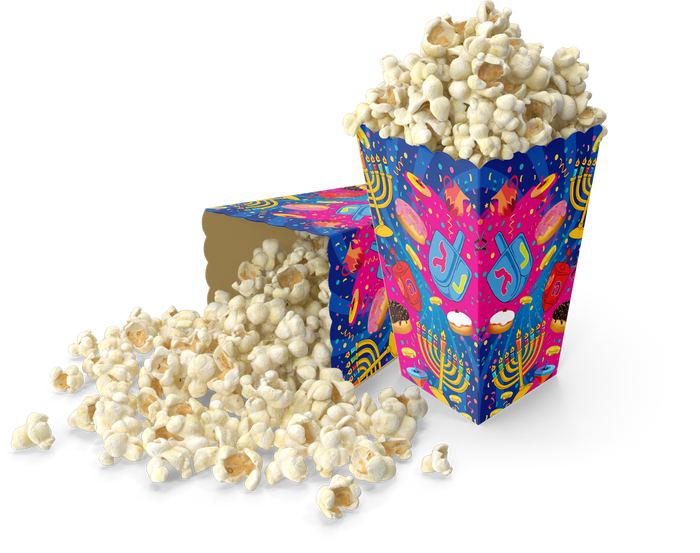 Chanukah Popcorn Box — printed cardboard snack box, style NM78371 | Judaica Square Lakewood