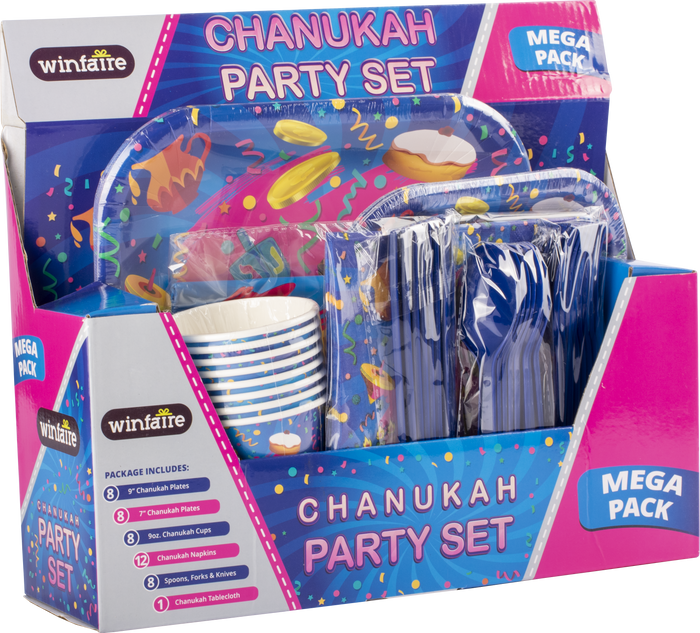 Mega Family Paper Goods Set — boxed Chanukah disposable tableware set | Judaica Square Lakewood