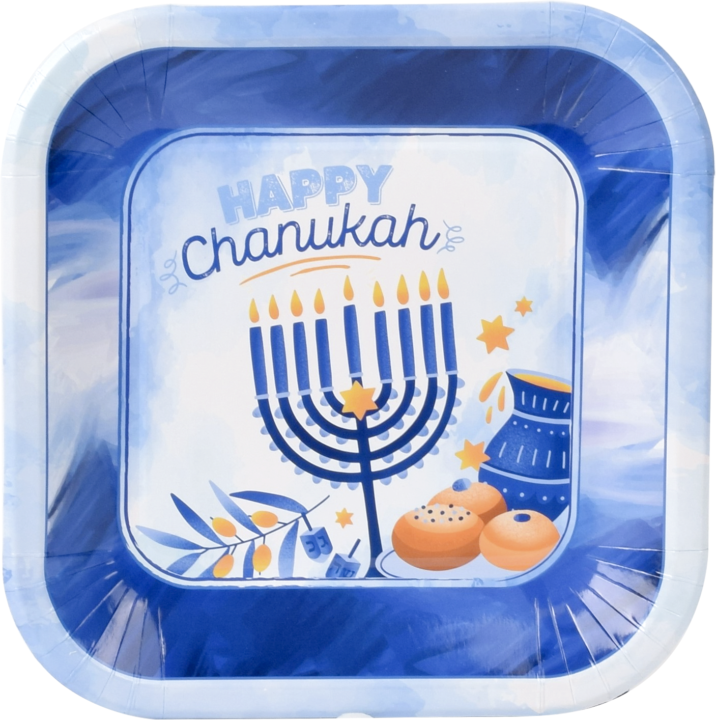 10pk Chanukah Plates 7" - Blue Design — Judaica Square