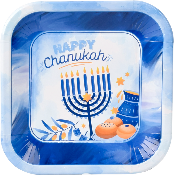10pk Chanukah Plates 7" - Blue Design — Judaica Square