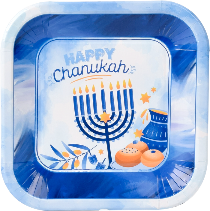 10pk Chanukah Plates 7" - Blue Design — Judaica Square