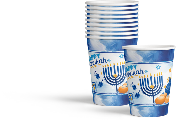 10pk Chanukah Cups 9oz - Blue Design — Judaica Square