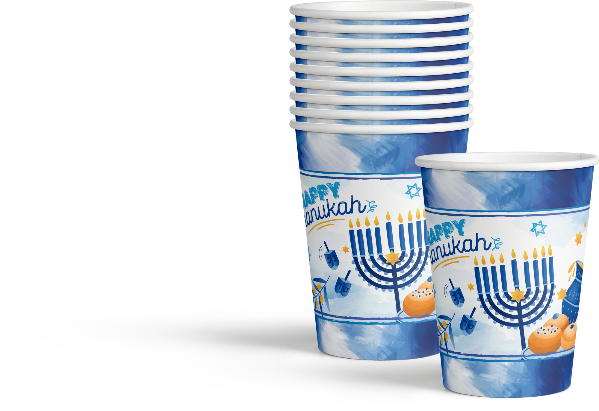 10pk Chanukah Cups 9oz - Blue Design — Judaica Square