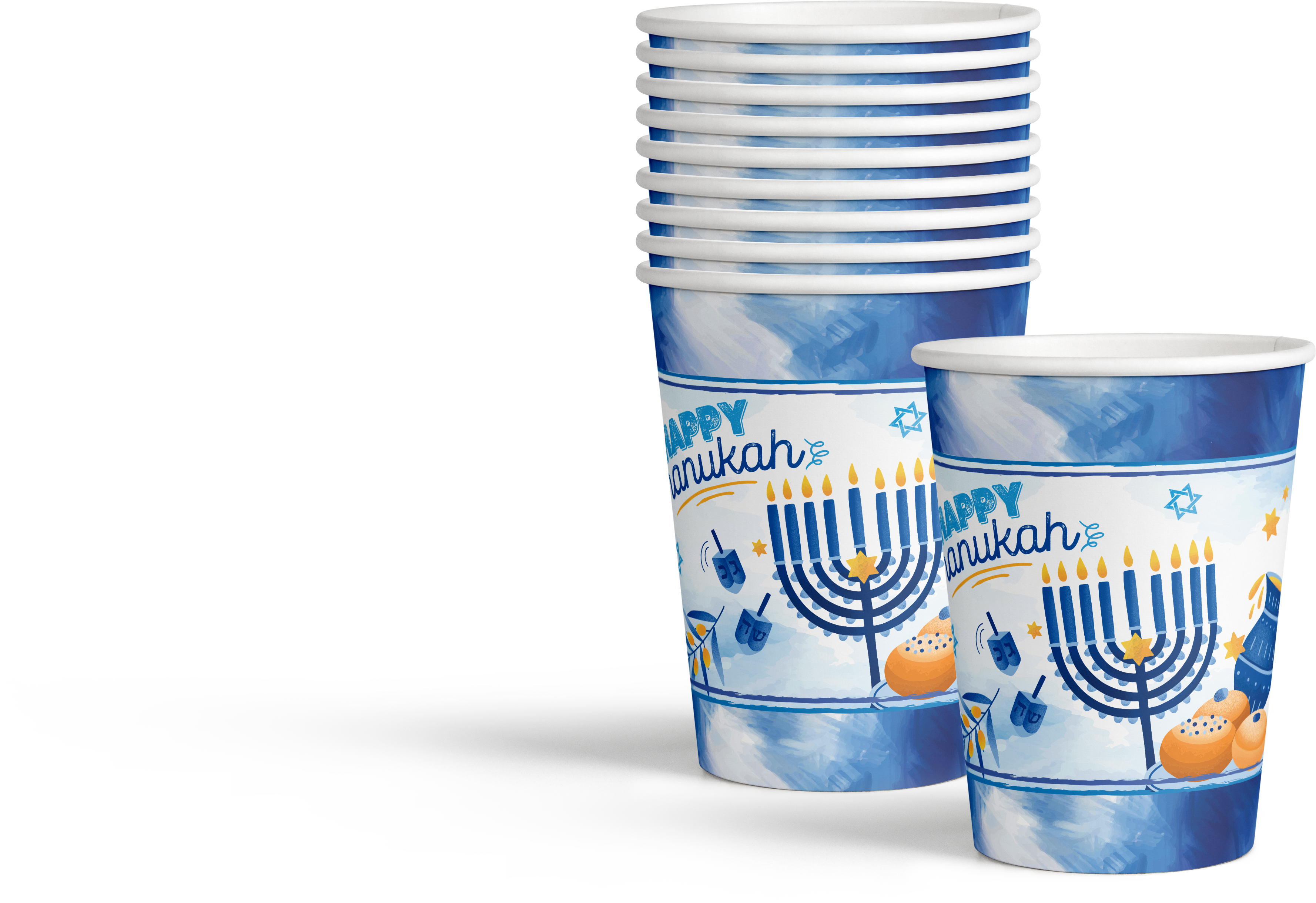 10pk Chanukah Cups 9oz - Blue Design — Judaica Square