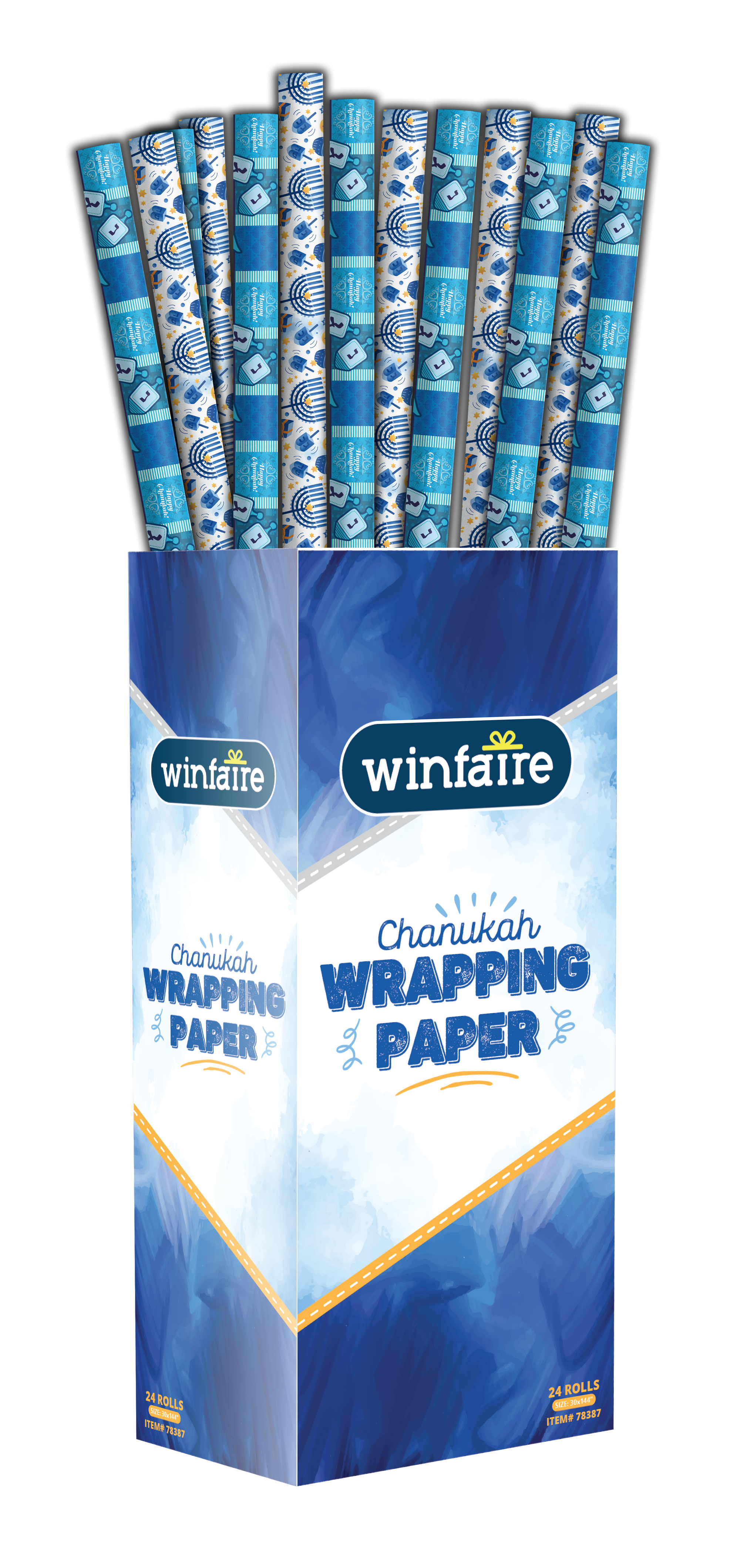 Chanukah Wrapping Paper - Blue Design Assorted — Judaica Square
