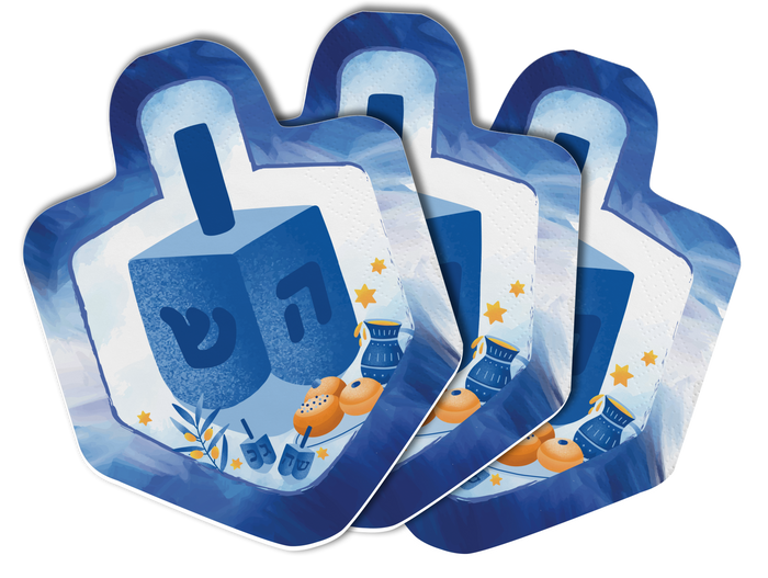 Dreidel-Shaped Napkins — blue and white die-cut paper napkins in a dreidel outline | Judaica Square Lakewood