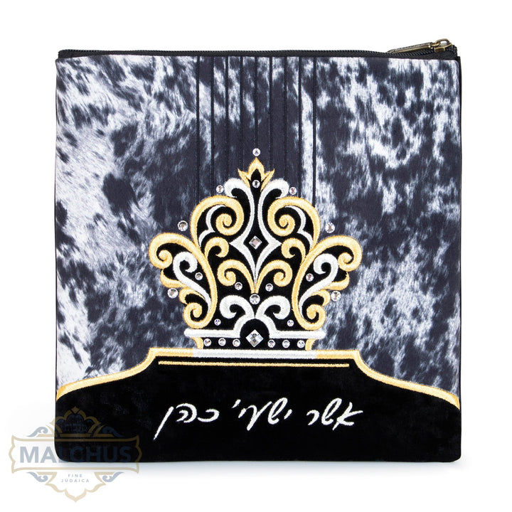 Full gold floral embroidery on black velvet tallis bag design 783 | Judaica Square Lakewood