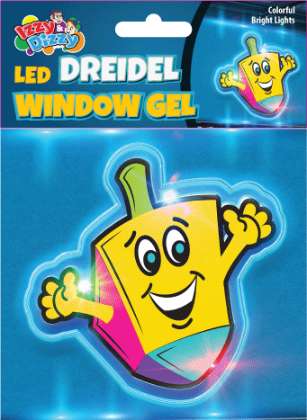 Chanukah LED Window Gel Dreidel — lit dreidel cling on a window | Judaica Square Lakewood