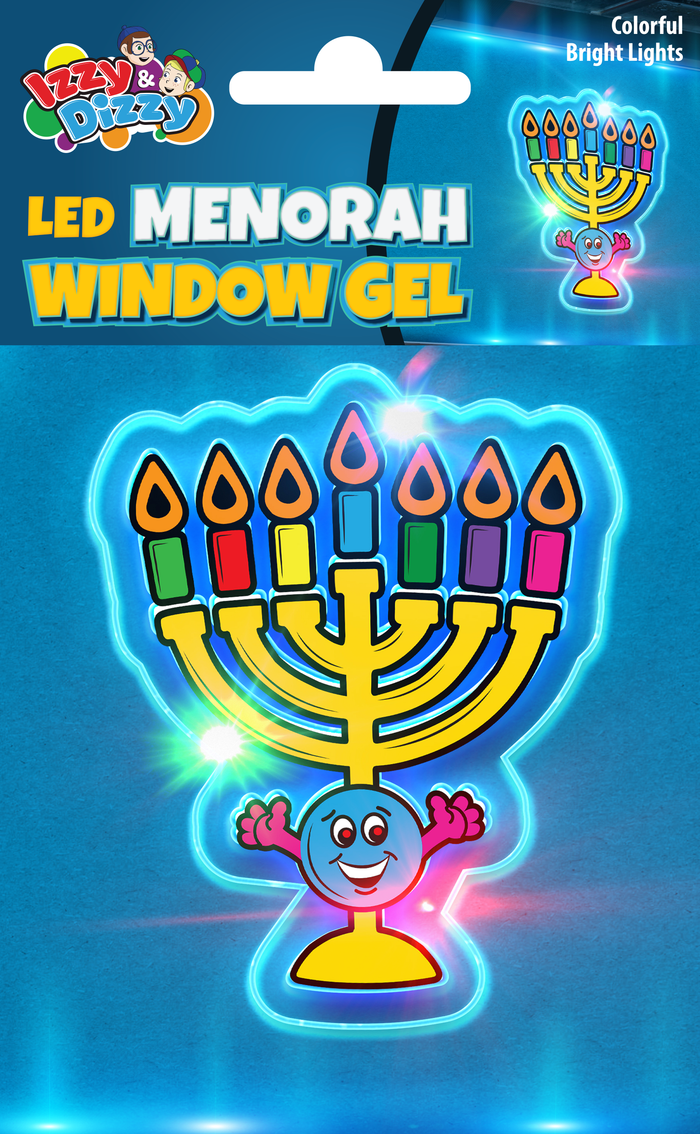 Chanukah LED Window Gel Menorah — lit menorah cling on a window | Judaica Square Lakewood