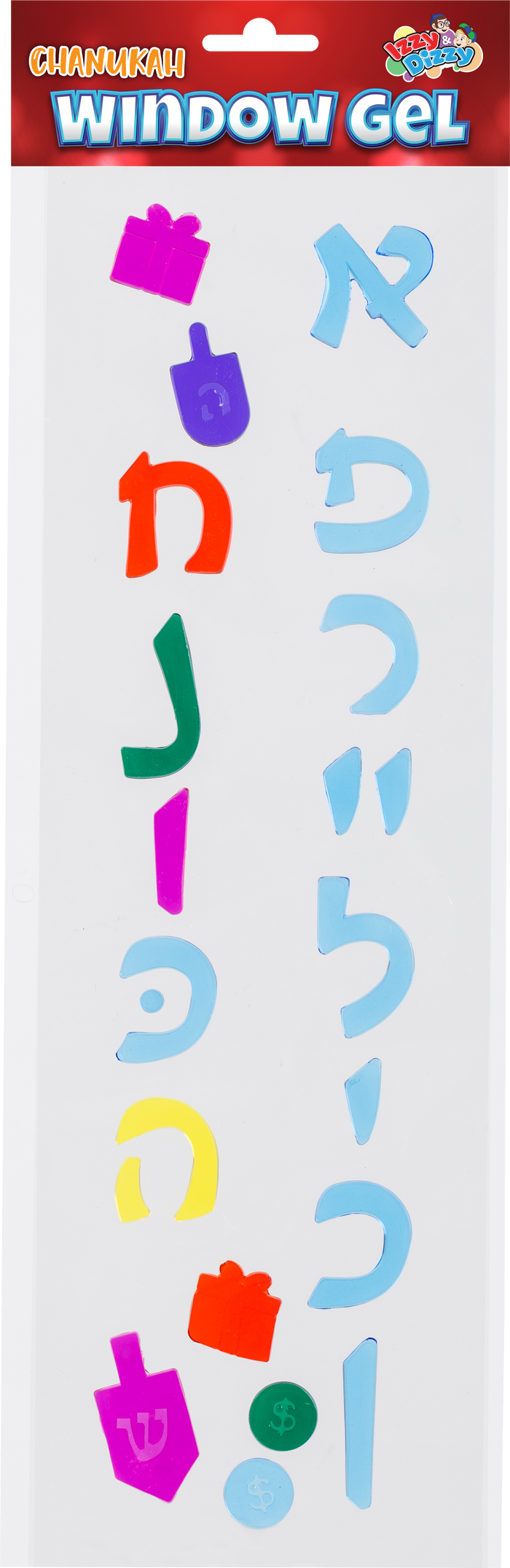 Yiddish Window Gel Clings — Chanukah gel decorations with Yiddish lettering on glass | Judaica Square Lakewood