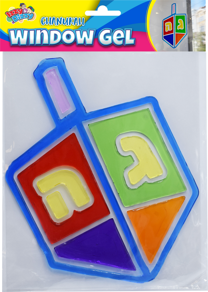 Dreidel Window Gel Clings — glossy gel dreidel shapes on a windowpane | Judaica Square Lakewood