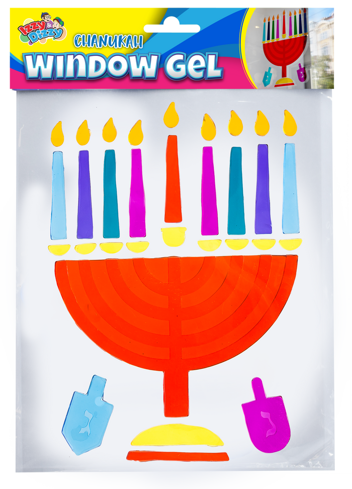 Menorah Window Gel Cling — coloured gel menorah pressed onto a window pane | Judaica Square Lakewood