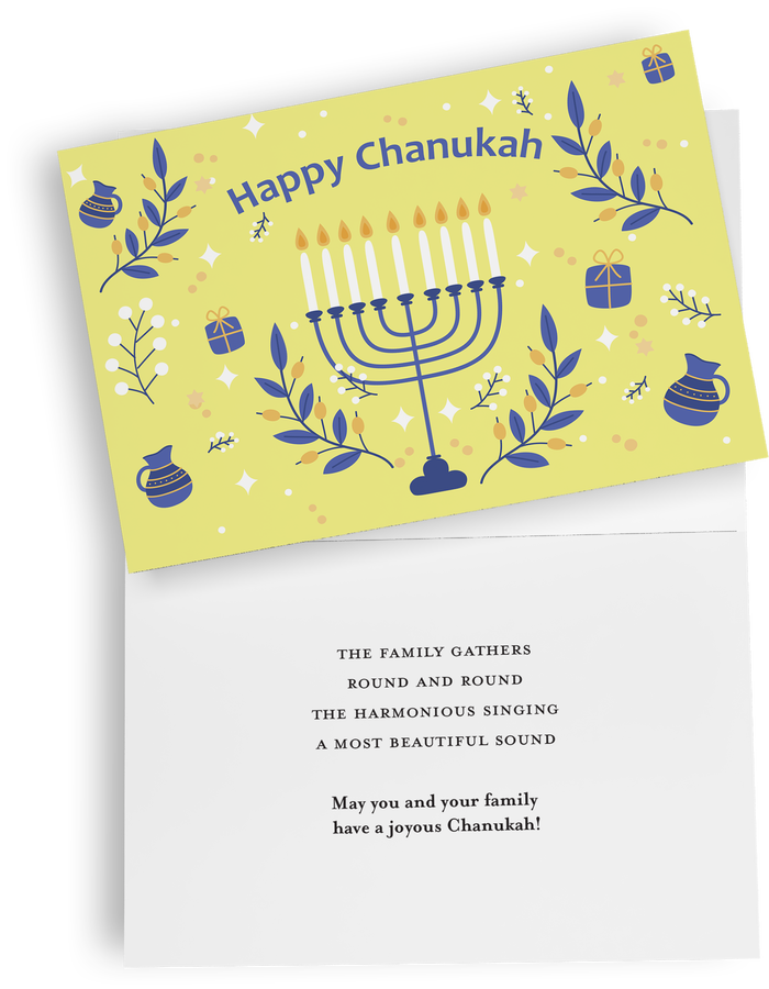 Chanukah Greeting Card 5" x 7" — Chanukah card design, style NM78470 | Judaica Square Lakewood