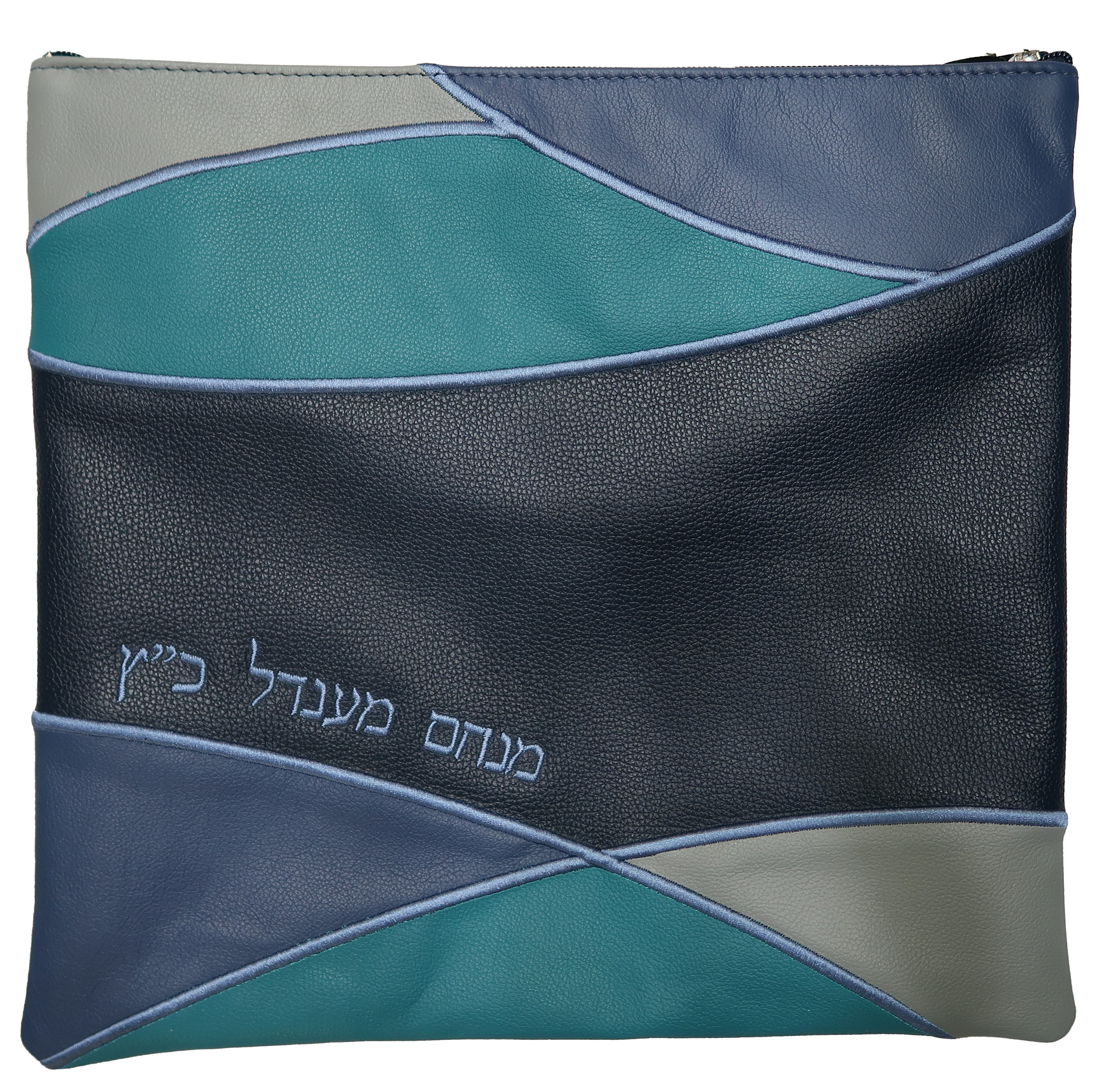 Prestige Leather Tallit & Tefillin Bag — Geometric Design, Premier Collection (785I-NV)