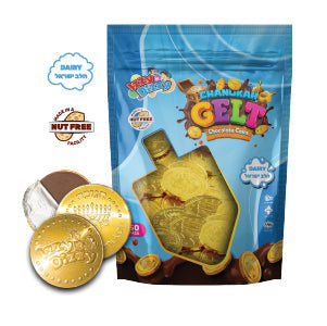 Chanukah Gelt Chocolate Coins — bag filled with round chocolate gelt coins | Judaica Square Lakewood
