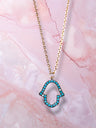 Rose gold hamsa necklace — open hand with blue gemstone | Judaica Square Lakewood