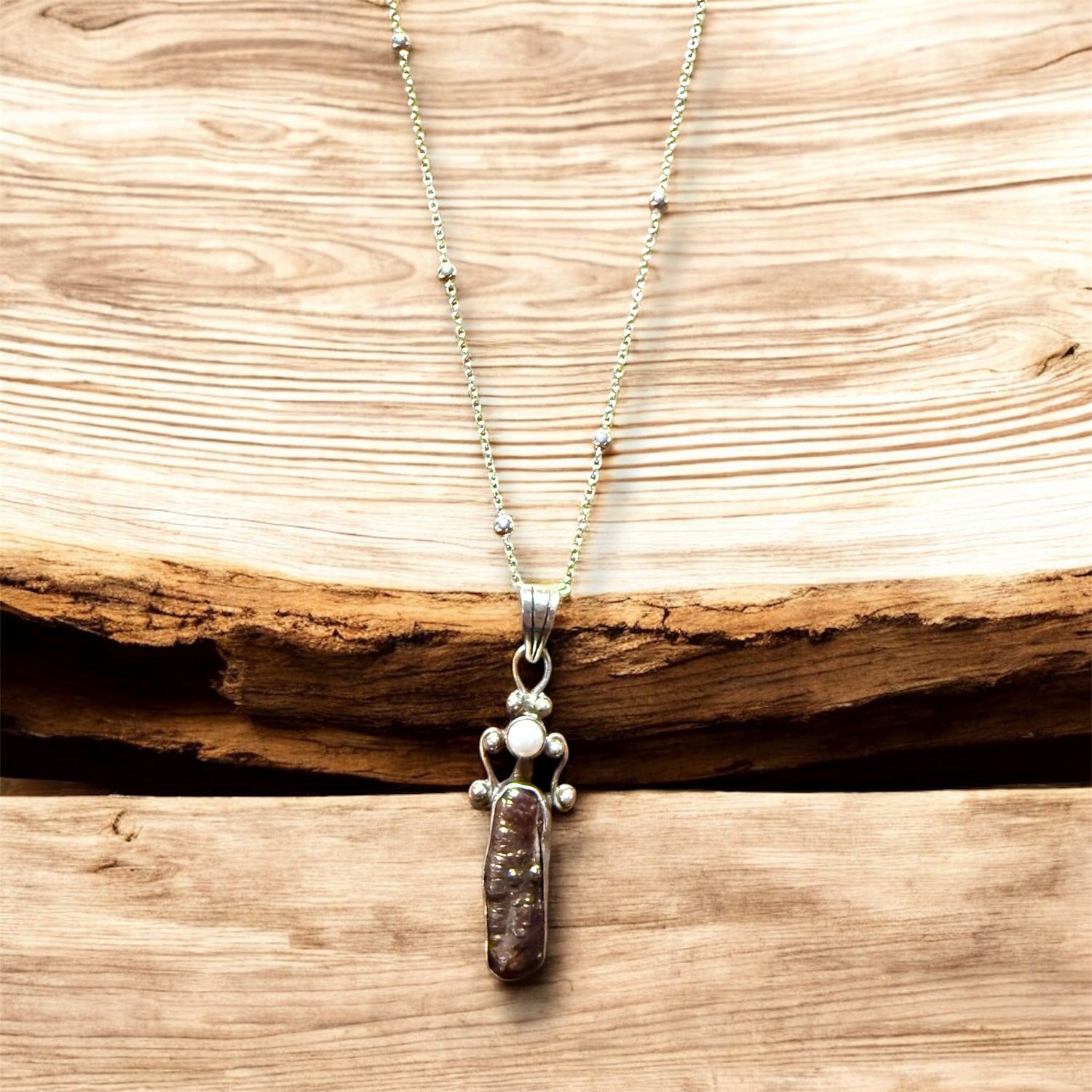 Vintage freshwater pearl pendant on a beaded sterling silver chain | Judaica Square Lakewood (view 3)