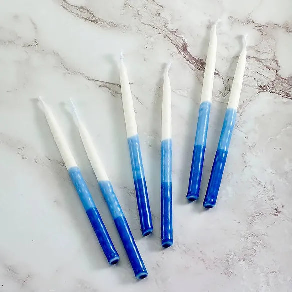 Blue and white Hanukkah candles — box of 45 hand-dipped tapers for a menorah | Judaica Square Lakewood (view 6)