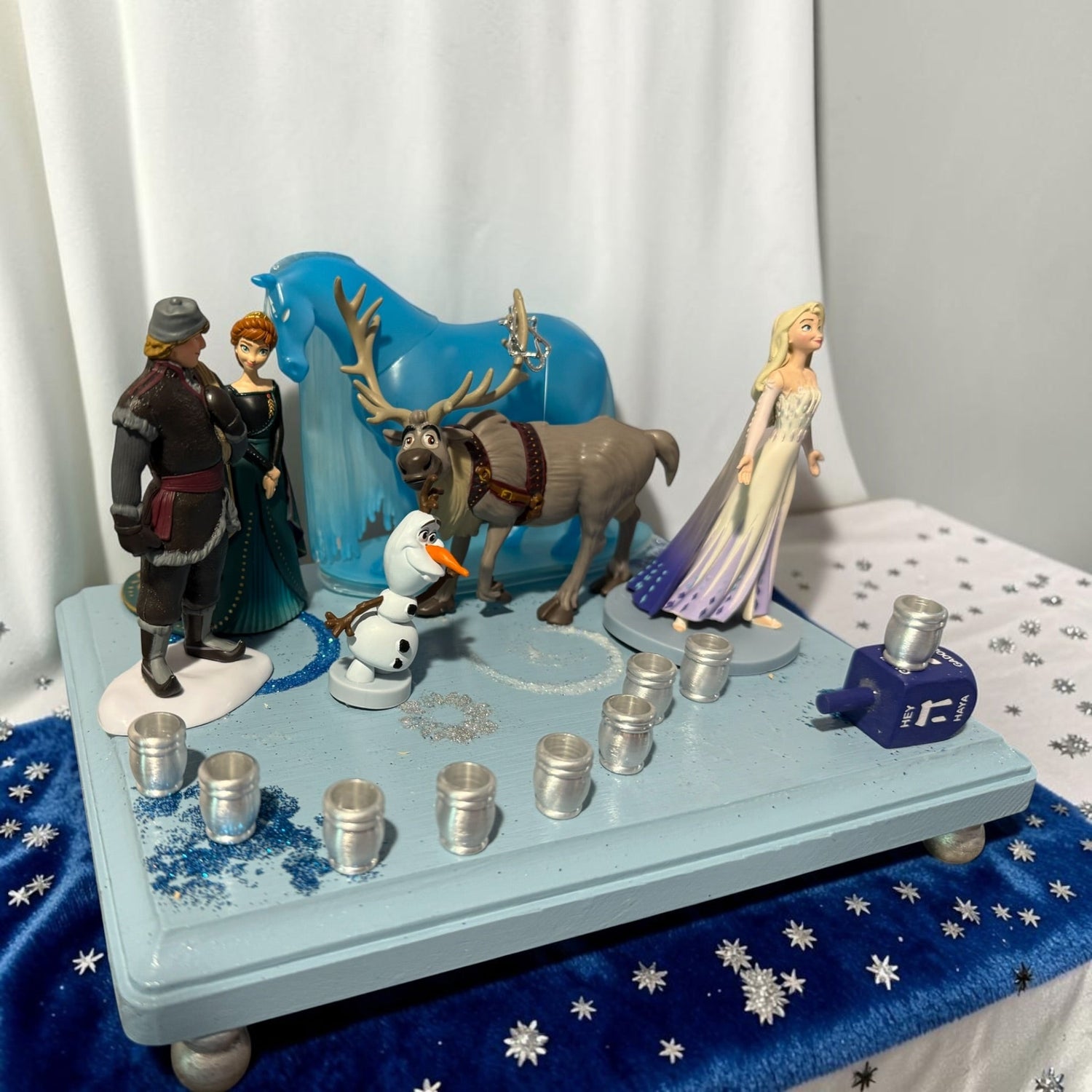 Frozen Menorah — Anna and Elsa figures with glitter dreidel shamash | Judaica Square Lakewood (view 6)