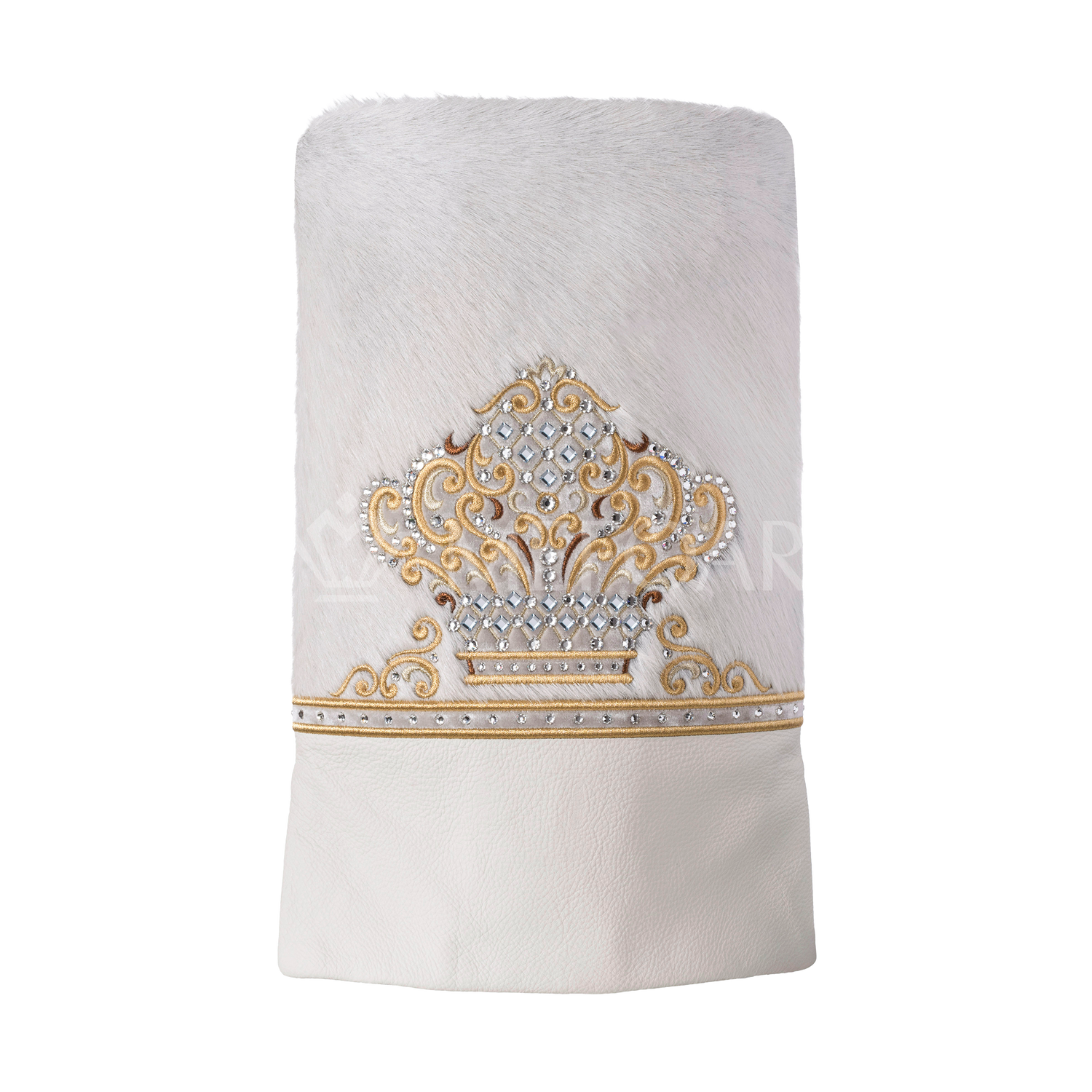Fur and Leather Torah Mantle - Style 381 - White - Image 3