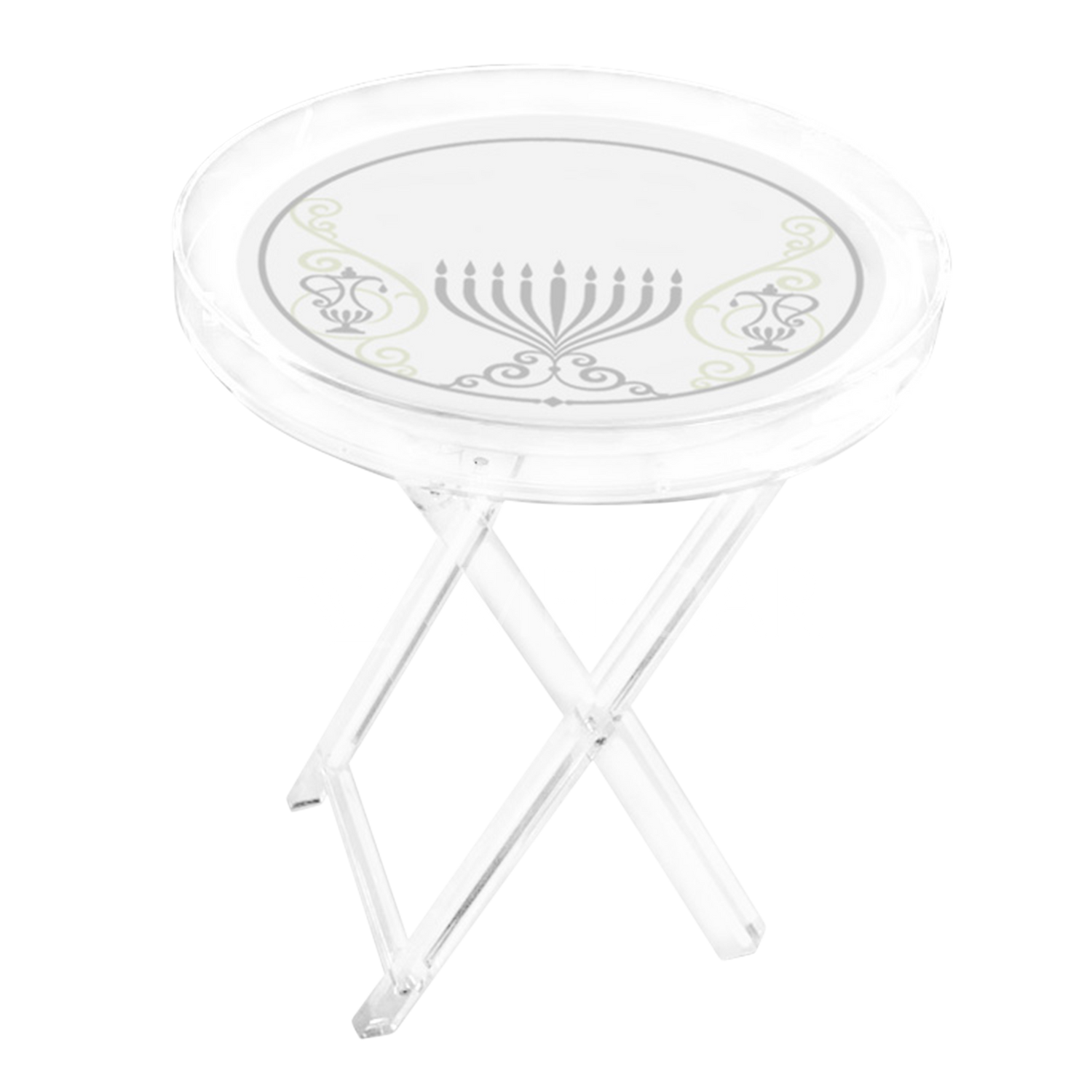 Acrylic Round Chanukah & Year round Folding Table Style #103 - Judaica Decor view 2 | Judaica Square Lakewood