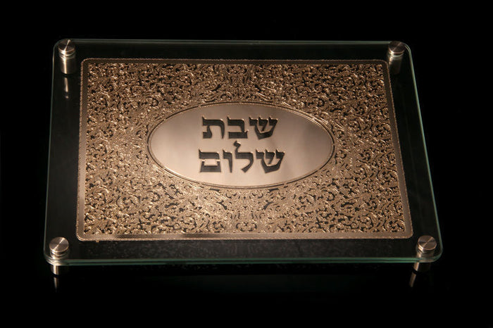 Double Glass  Challah Board with Floral Design Plate 16" x 12" (CB-OJ10)