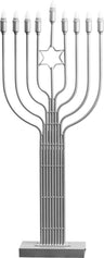 Silver-tone eight-foot LED display menorah with nine lights, Star of David, and rectangular base