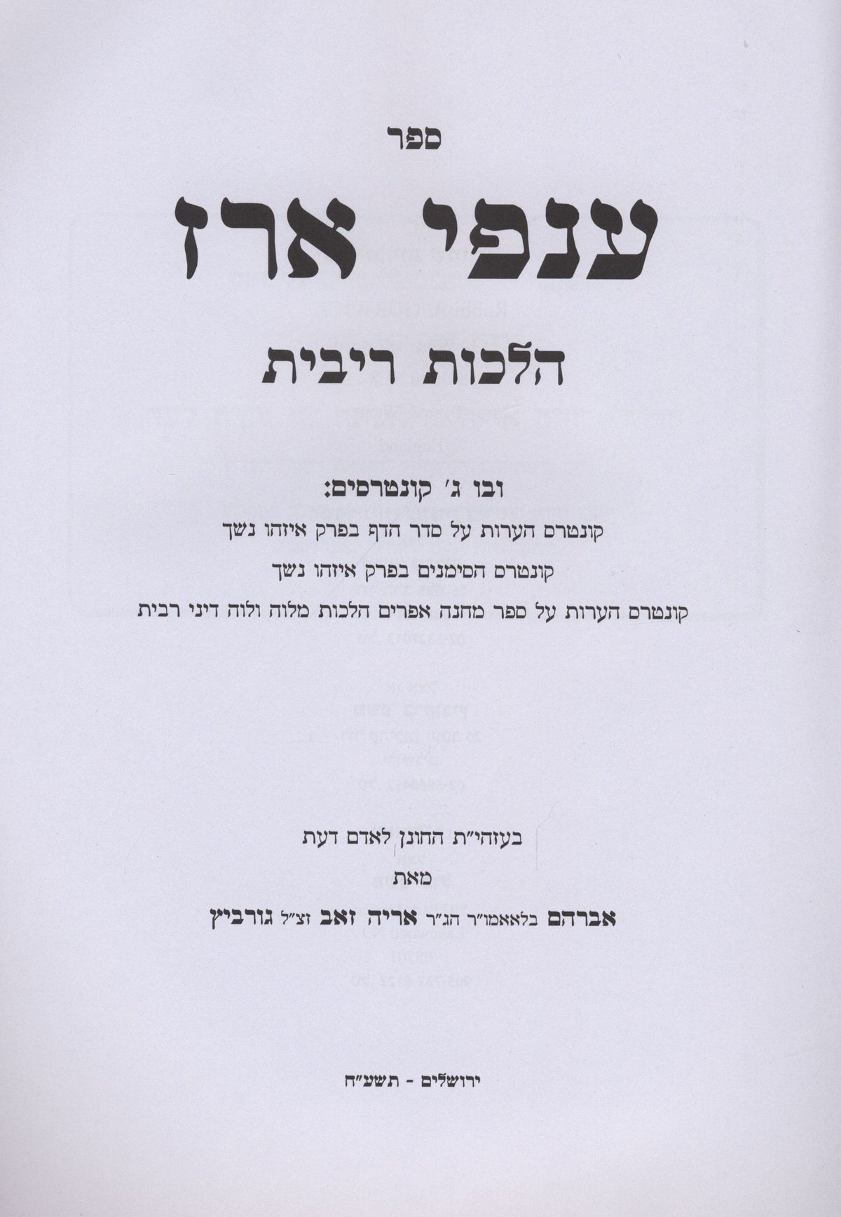 Sefer Anfei Erez Al Hilchos Ribbis - ספר ענפי ארז על הלכות ריבית, additional image 2 of 2