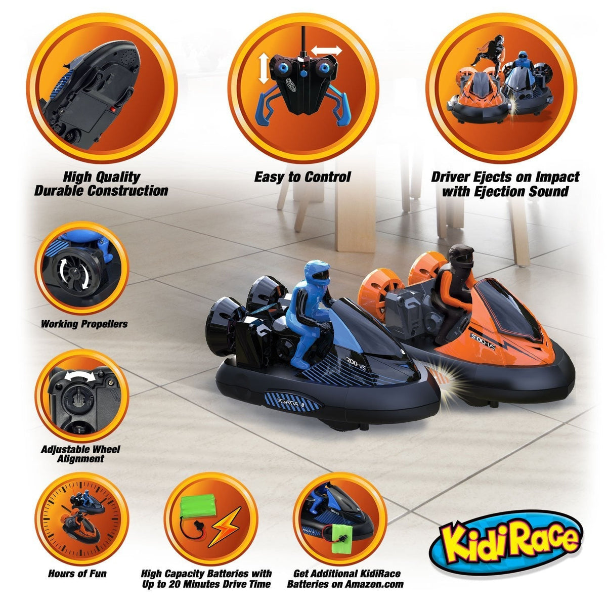 KidiRace RC Bumper Cars Set - 2 Remote Control Cars with Ejecting Drivers — 2-pack, view 3 | Judaica Square Lakewood