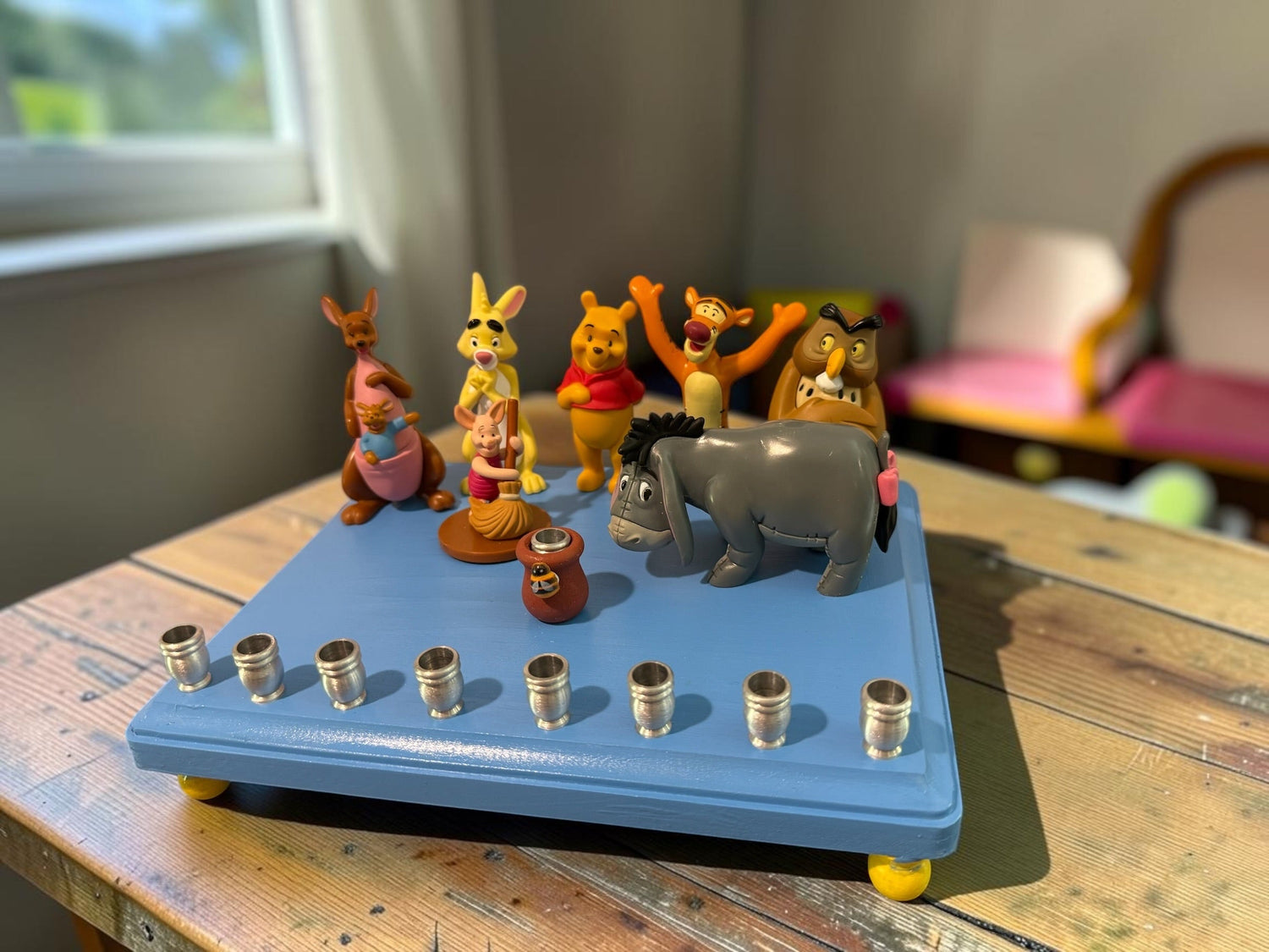 Classic Winnie the Pooh Menorah — Pooh and Tigger figures with honey pot shamash | Judaica Square Lakewood (view 12)