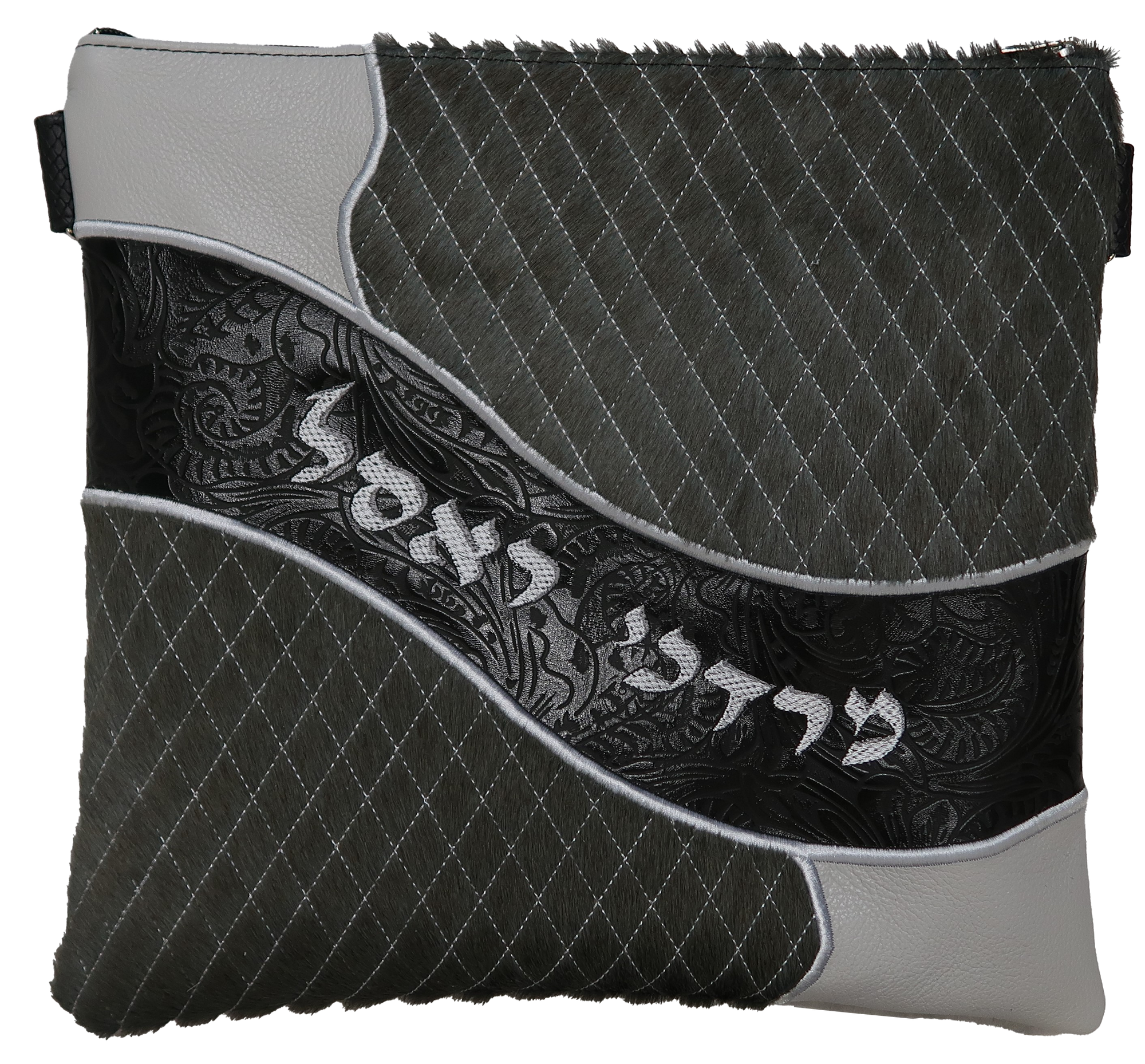 Prestige Leather Tallit & Tefillin Bag — Geometric & Colorblock Design, Imperial Collection (815J-GR)