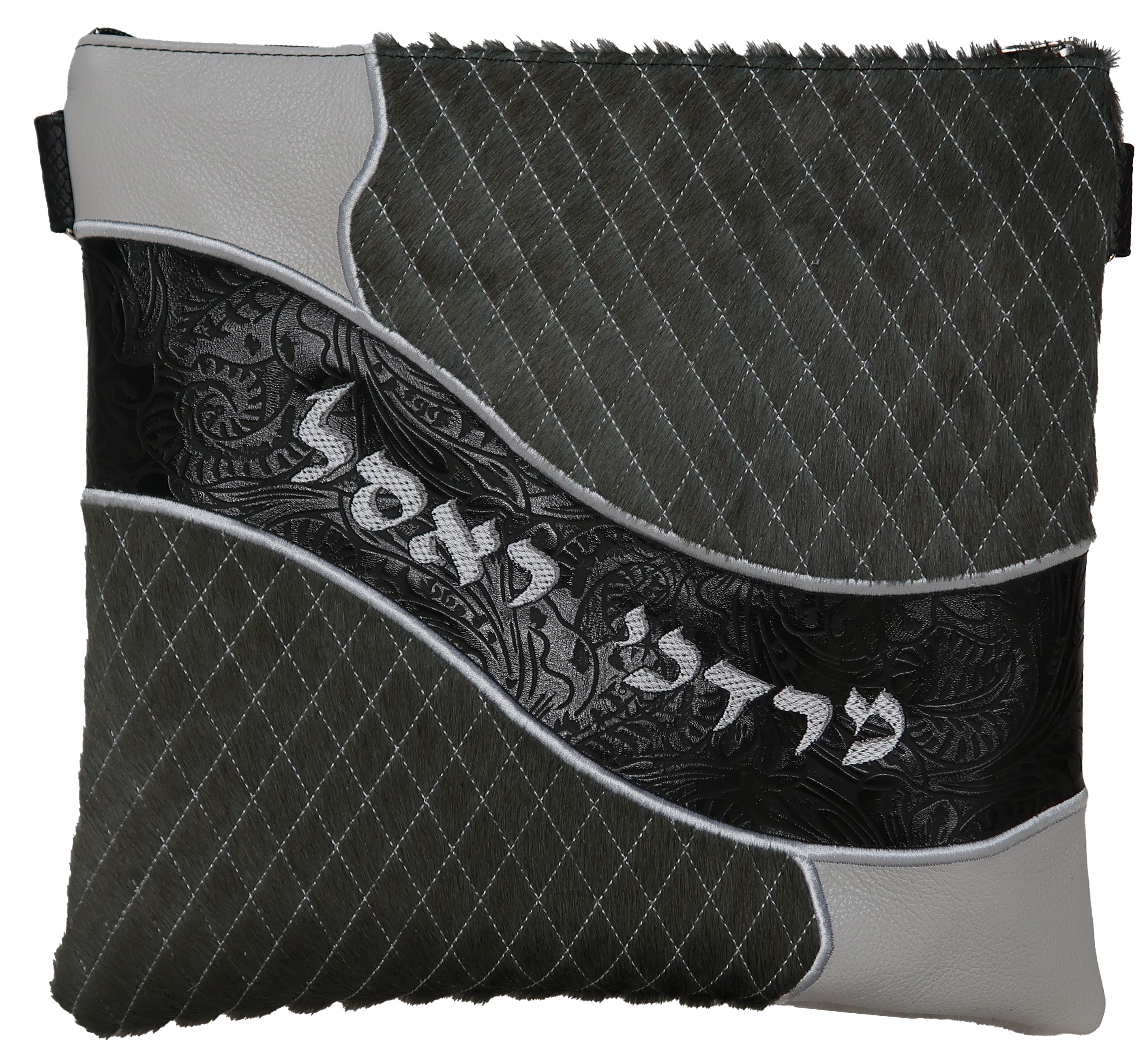 Prestige Leather Tallit & Tefillin Bag — Geometric & Colorblock Design, Imperial Collection (815J-GR)