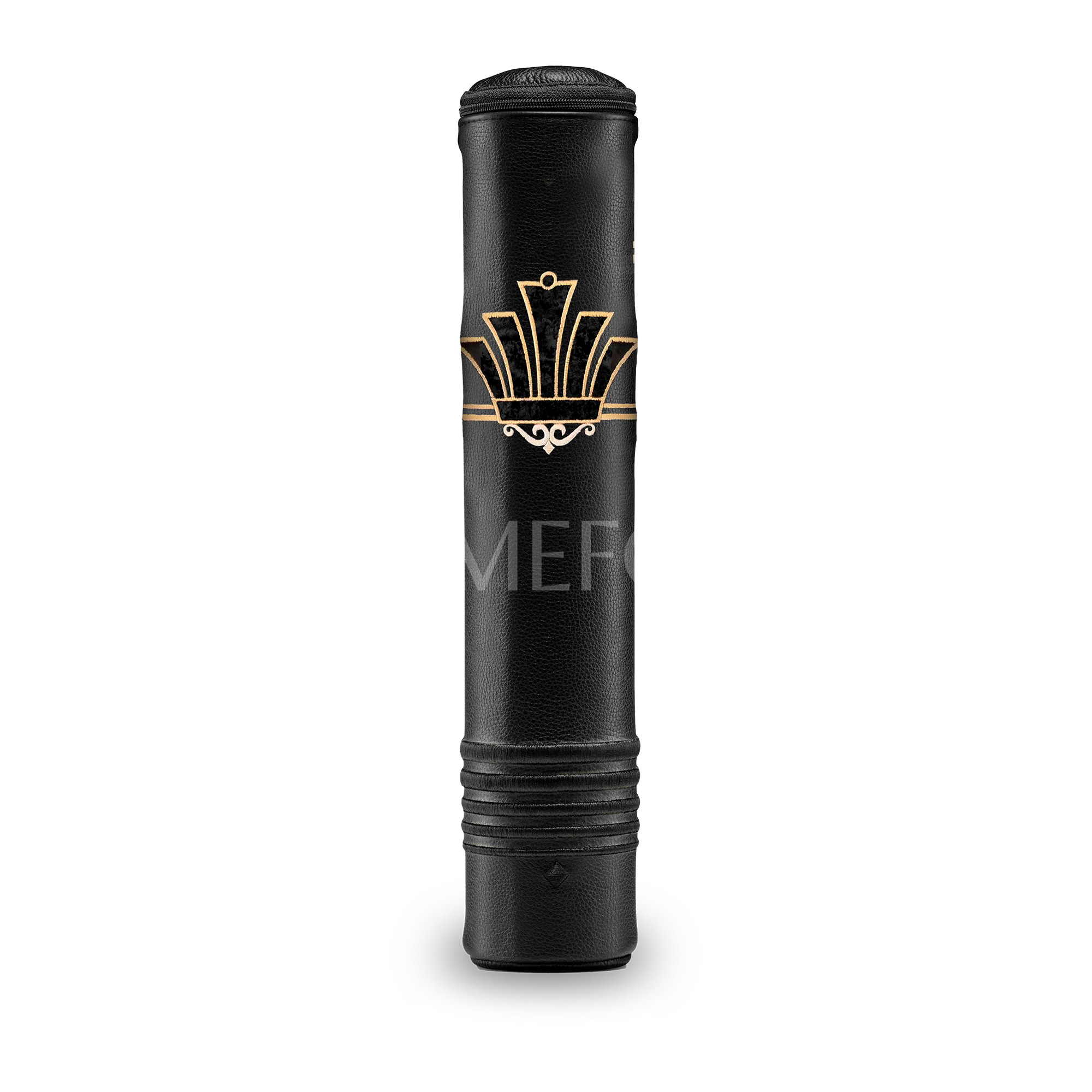 Black Leather Megillah Holder, with Black Velvet and Gold Embroidery - Megillah Cases