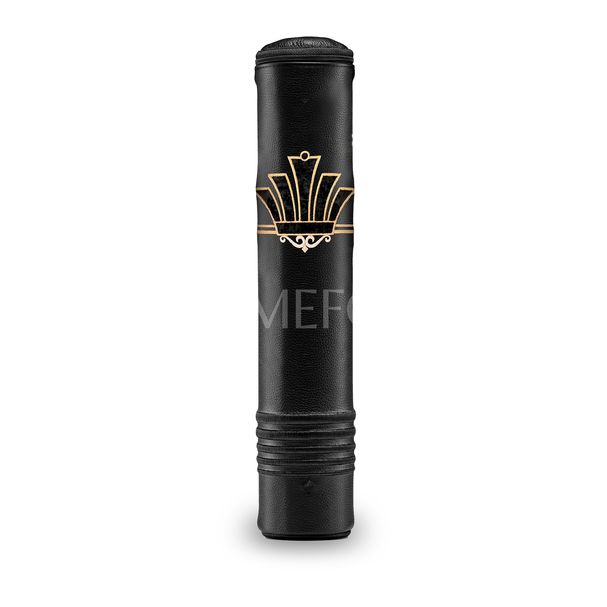 Black Leather Megillah Holder, with Black Velvet and Gold Embroidery - Megillah Cases
