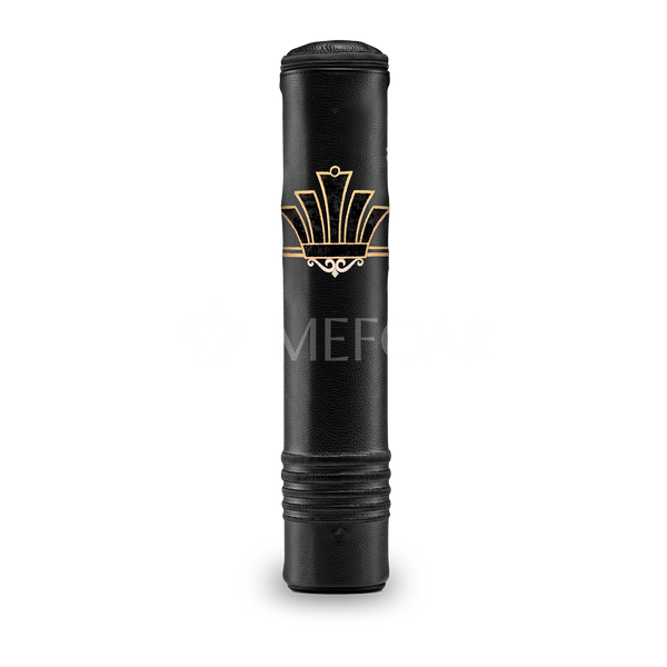 Black Leather Megillah Holder, with Black Velvet and Gold Embroidery - Megillah Cases
