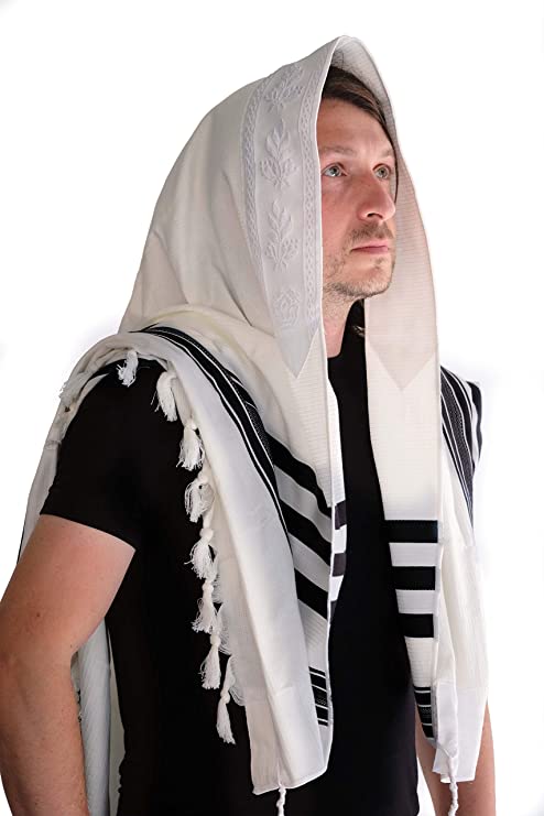 Cotton Tallis-White Lines With Silver (TAL-COTWS)