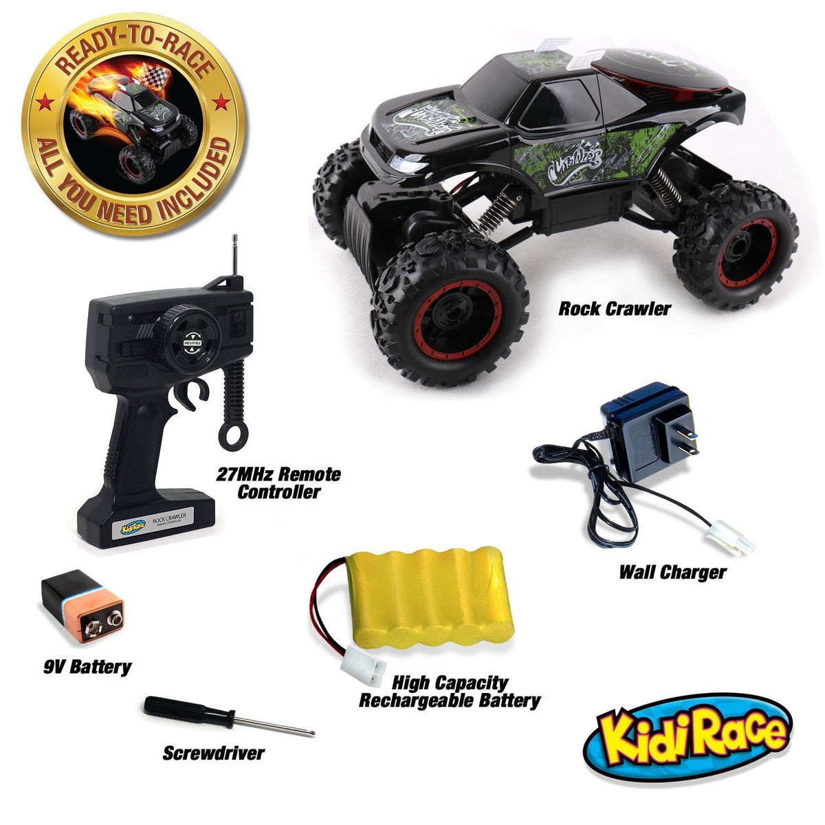 KidiRace All-Terrain RC Rock Crawler, Black — truck, view 3 | Judaica Square Lakewood