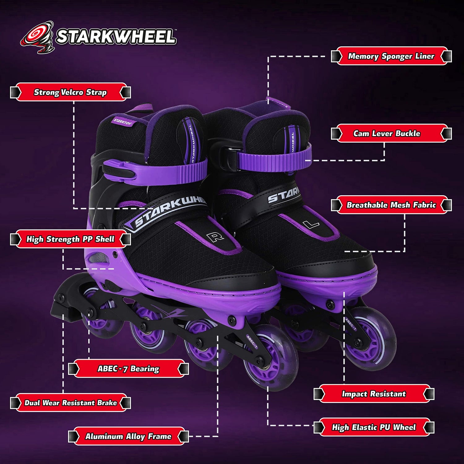 StarkWheel Roller Skate Shoes for Kids - Light-Up Wheels, Adjustable — skates, view 5 | Judaica Square Lakewood