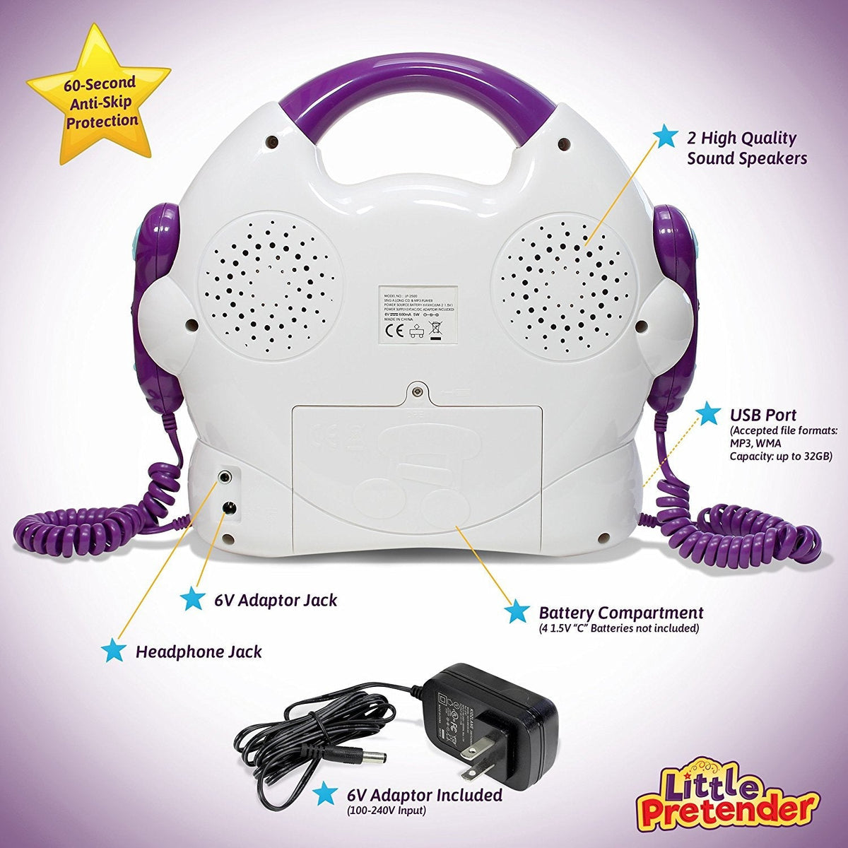 Little Pretender Kids Karaoke Machine - CD & MP3 Player with 2 Mics — product view, view 3 | Judaica Square Lakewood