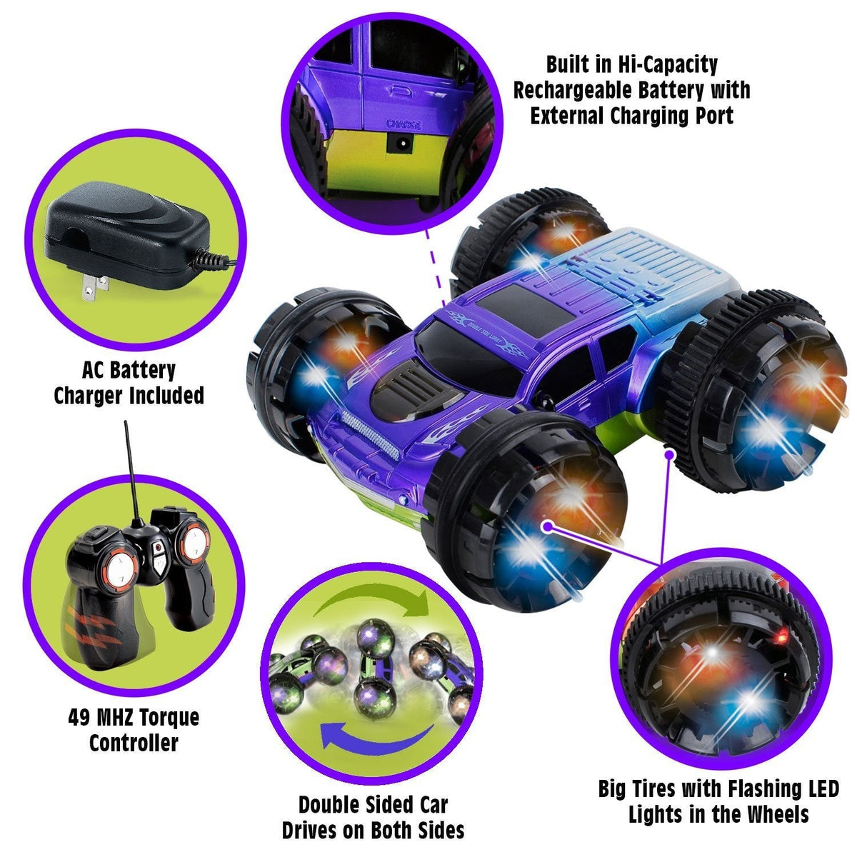 KidiRace RC 360 Stunt Car, Blue - Double-Sided Remote Control Car — product view, view 4 | Judaica Square Lakewood