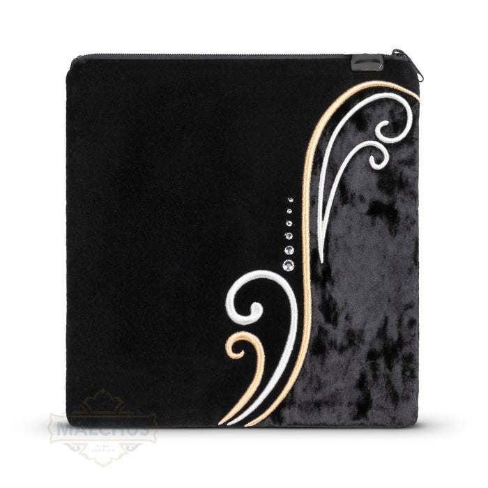 Black velvet tallis and tefillin bag, silver and gold embroidery, design #820 | Judaica Square Lakewood