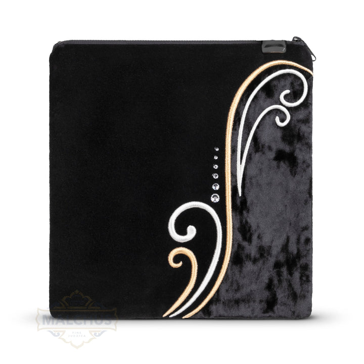 Black Velvet Tallis & Tefillin Bag, Silver and Gold Embroidery, Design #820