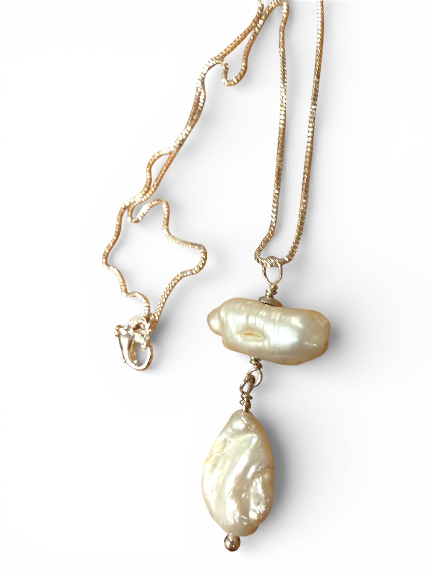 Freshwater pearl dangling in sterling silver wire on a box chain | Judaica Square Lakewood (view 3)