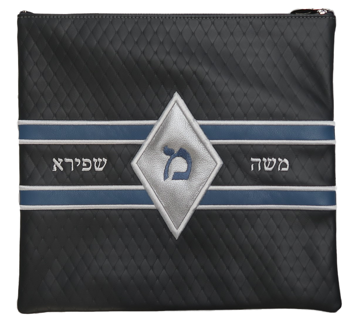 Prestige Leather Tallit & Tefillin Bag — Geometric & Diamond Design, Supreme Collection (850H-GR)
