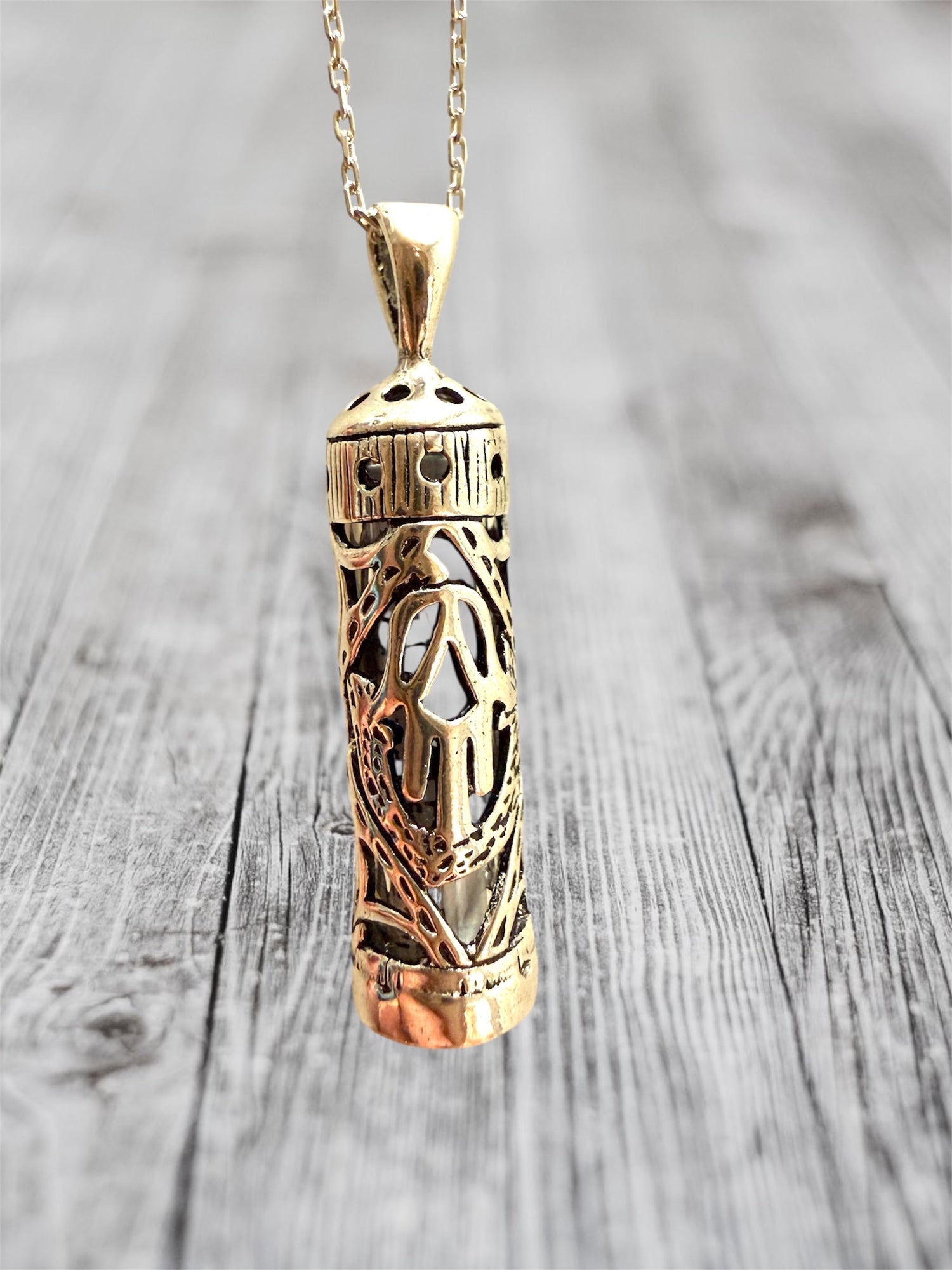 Sterling silver mezuzah case pendant with hamsa design and chain | Judaica Square Lakewood (view 6)