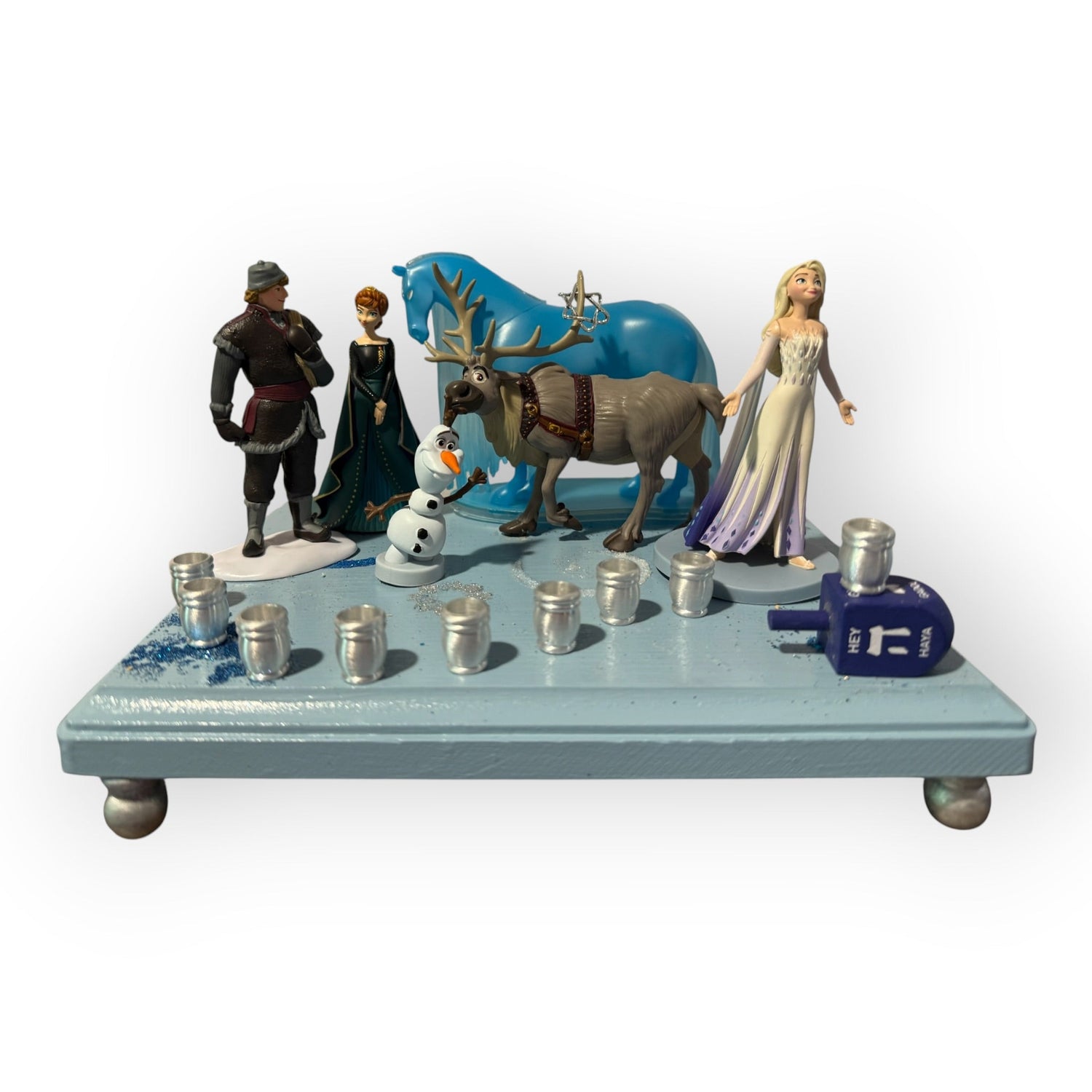 Frozen Menorah — Anna and Elsa figures with glitter dreidel shamash | Judaica Square Lakewood (view 16)