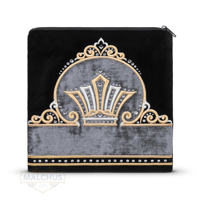 Black velvet tallis and tefillin bag with gold embroidery, design #856 | Judaica Square Lakewood