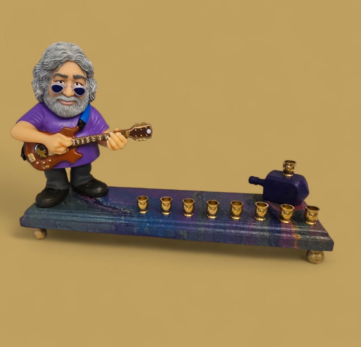 Jerry Garcia Menorah — signed sculpture with brass cups on a swirled base | Judaica Square Lakewood (view 7)